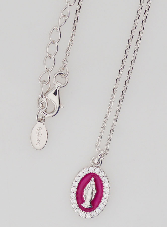Collier Vierge Miraculeuse Argent & Email Fuchsia (pic 4)