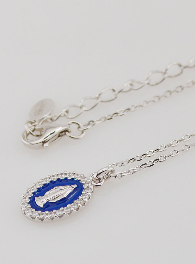Collier Vierge Miraculeuse Argent & Email Marine (pic 1)