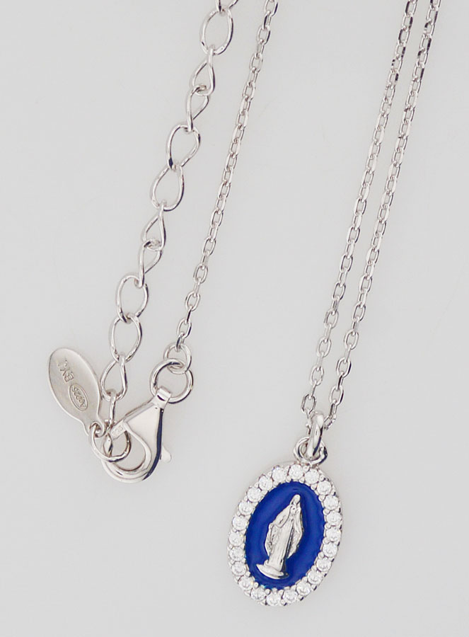 Collier Vierge Miraculeuse Argent & Email Marine (pic 4)