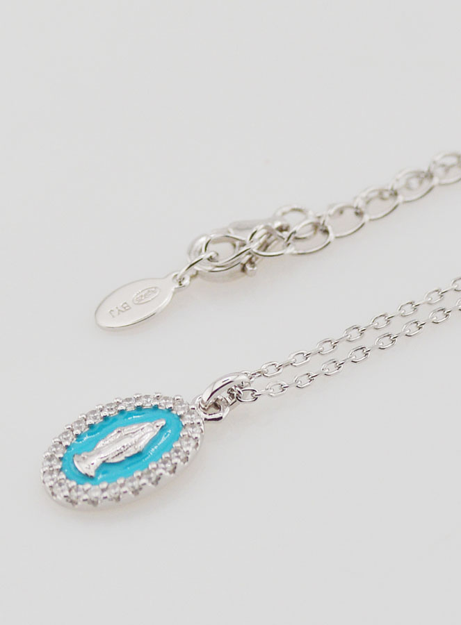 Collier Vierge Miraculeuse Argent & Email Bleu Ciel (pic 1)