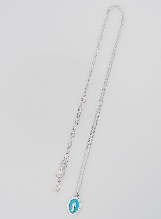 Collier Vierge Miraculeuse Argent & Email Bleu Ciel (pic 2)