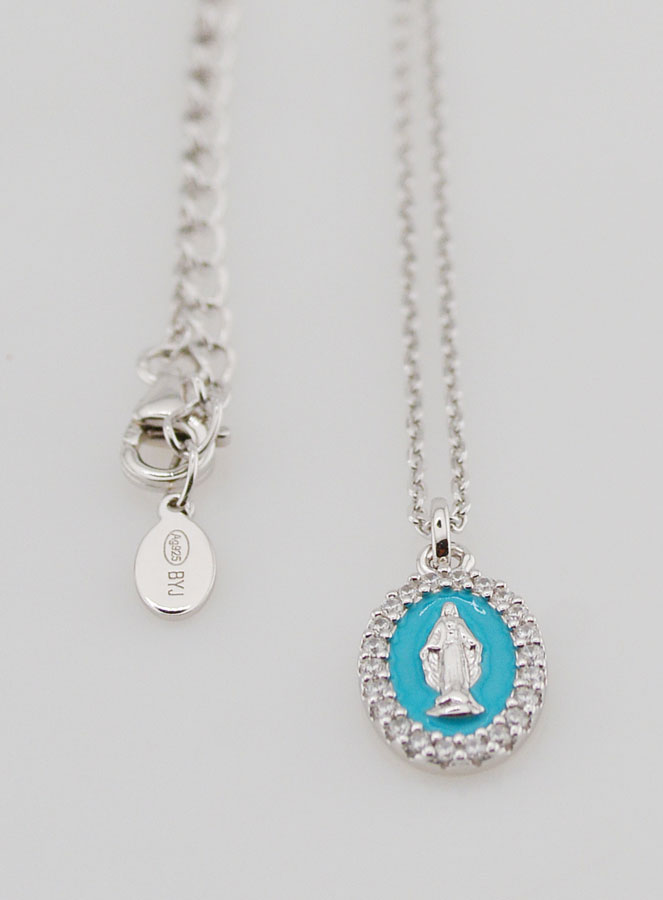 Collier Vierge Miraculeuse Argent & Email Bleu Ciel (pic 3)