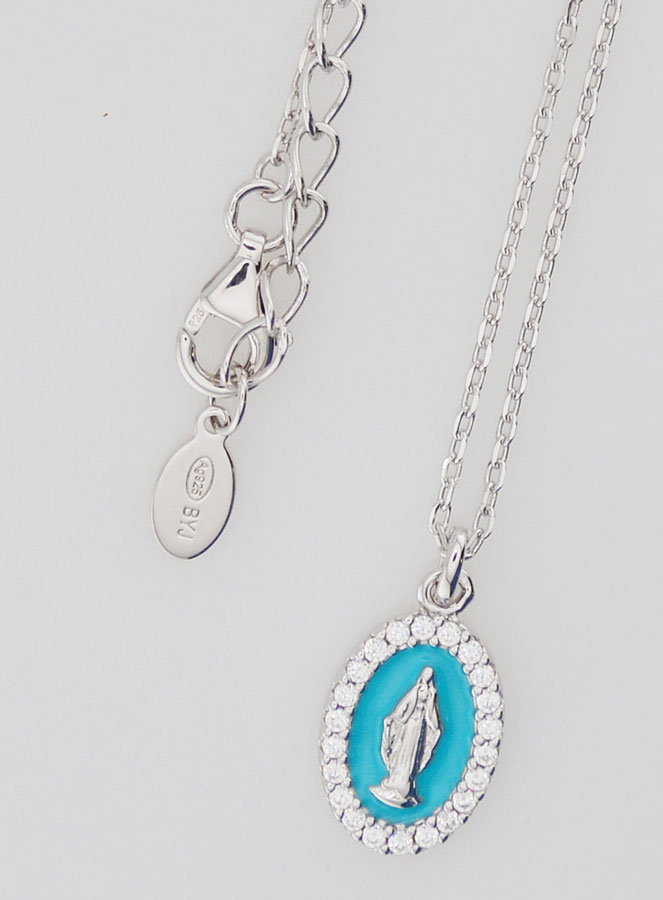 Collier Vierge Miraculeuse Argent & Email Bleu Ciel (pic 4)