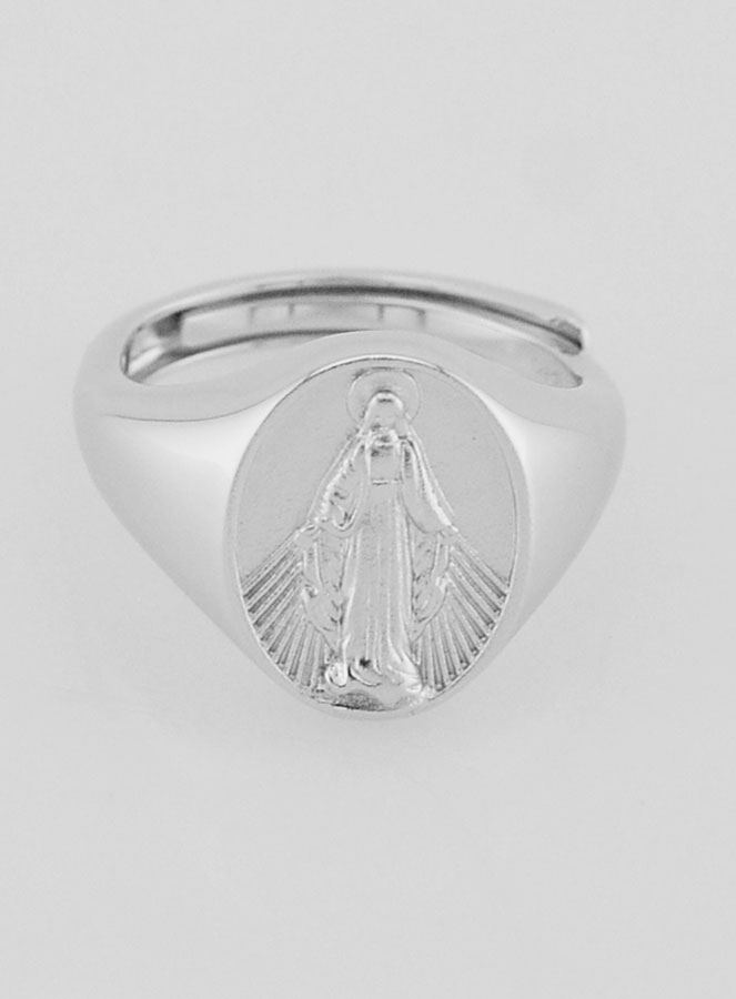 Bague Chevalière en Argent Vierge Miraculeuse - Taille 46-52 (pic 1)