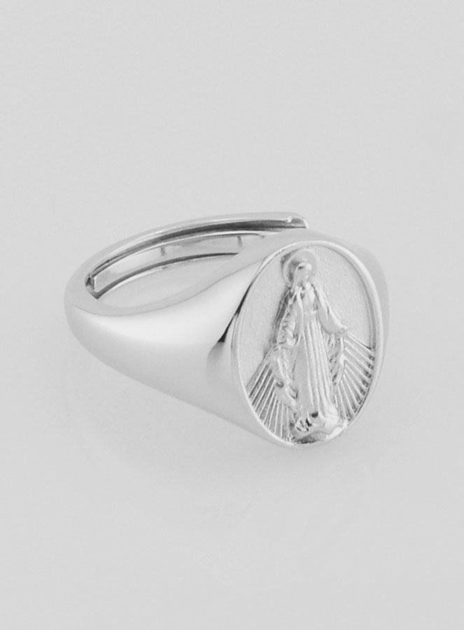 Bague Chevalière en Argent Vierge Miraculeuse - Taille 46-52 (pic 3)