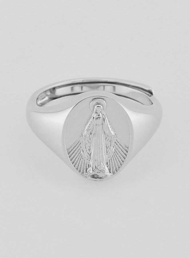 Bague Chevalière en Argent Vierge Miraculeuse - Taille 52-56 (pic 1)