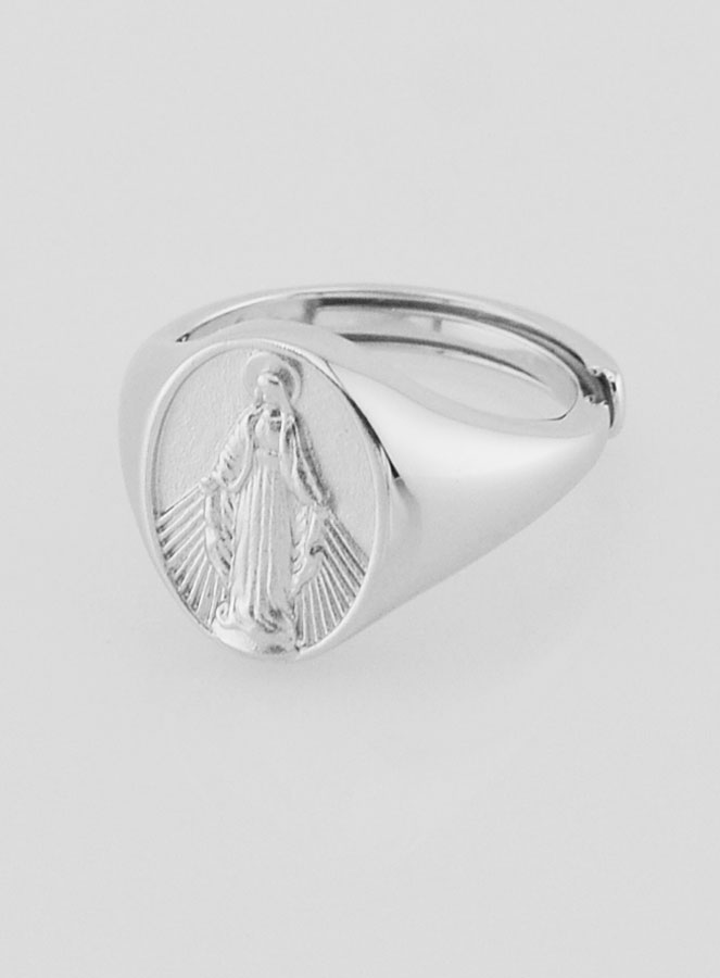 Bague Chevalière en Argent Vierge Miraculeuse - Taille 52-56 (pic 2)