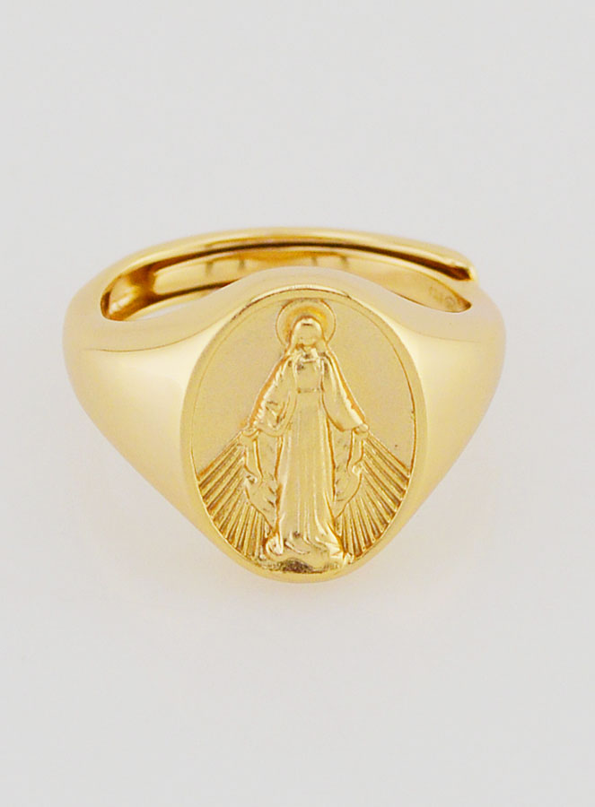 Bague Chevalière Miraculeuse en Argent Doré - T46 à 52 (pic 1)