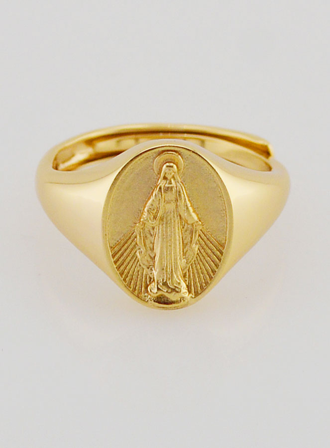 Bague Chevalière Miraculeuse en Argent Doré - T52 à 56 (pic 1)