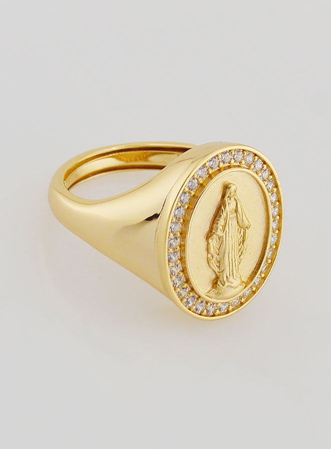 Bague Chevalière Miraculeuse Argent Doré & Zircons - T52 à 56 (pic 3)