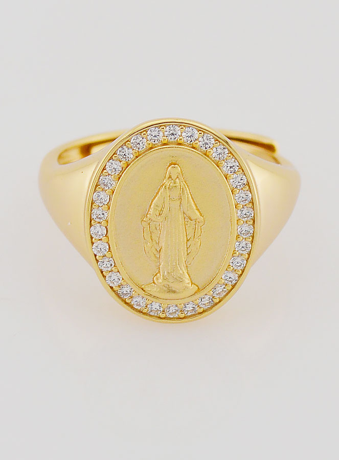Bague Chevalière Miraculeuse Argent Doré & Zircons - T58 à 62 (pic 1)
