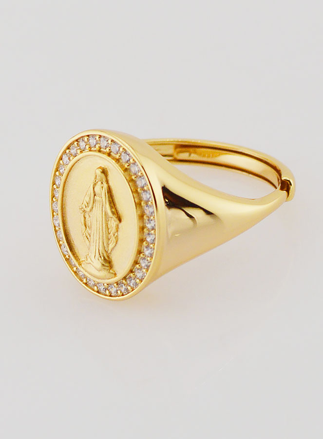 Bague Chevalière Miraculeuse Argent Doré & Zircons - T58 à 62 (pic 2)