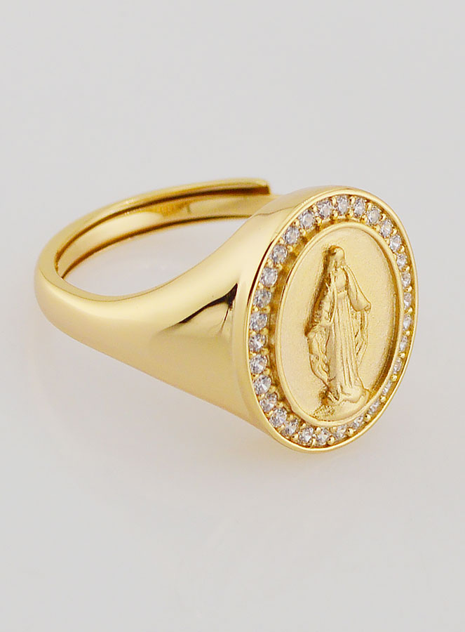 Bague Chevalière Miraculeuse Argent Doré & Zircons - T58 à 62 (pic 3)