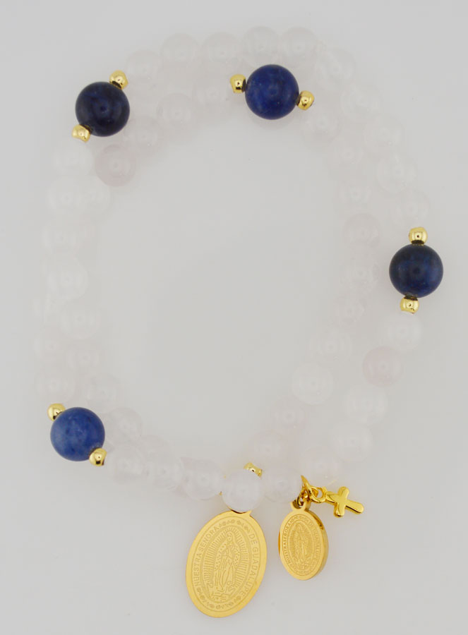 Bracelet Chapelet Jade Blanc & Sodalite - ND de Guadalupe (pic 1)
