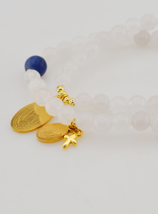 Bracelet Chapelet Jade Blanc & Sodalite - ND de Guadalupe (pic 3)