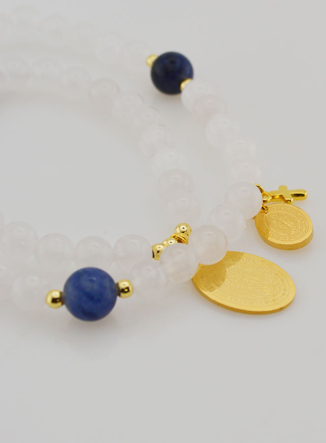Bracelet Chapelet Jade Blanc & Sodalite - ND de Guadalupe (pic 4)
