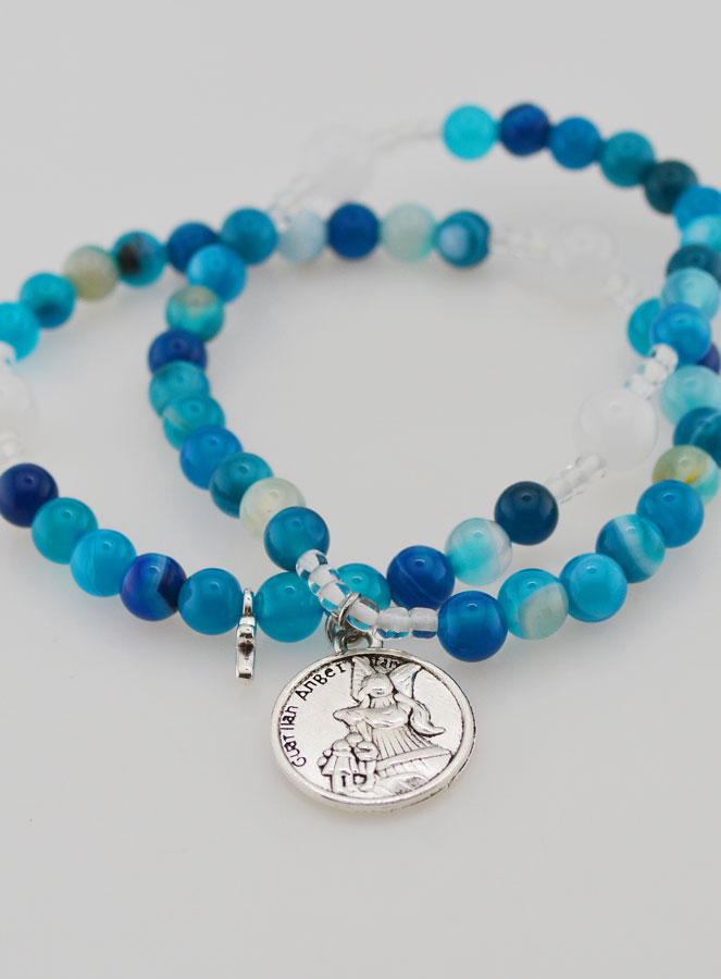 Chapelet en Pierre Naturelle d'Agate Bleue - Saint Michel (pic 2)