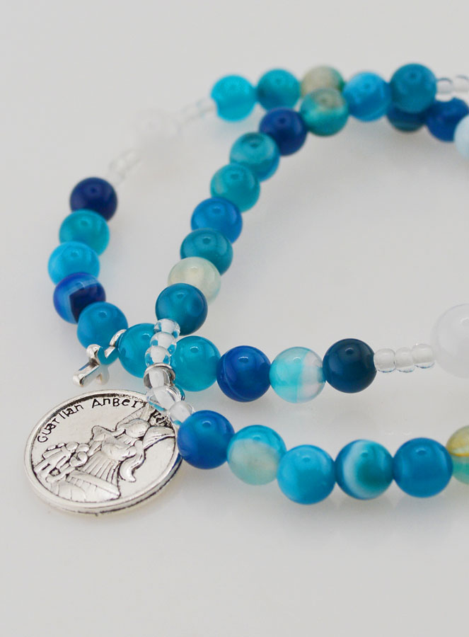 Chapelet en Pierre Naturelle d'Agate Bleue - Saint Michel (pic 3)