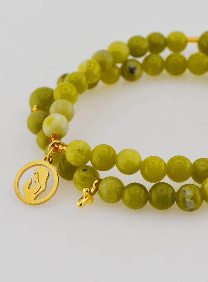 Bracelet Chapelet Jade Vert & Vierge Marie (pic 4)