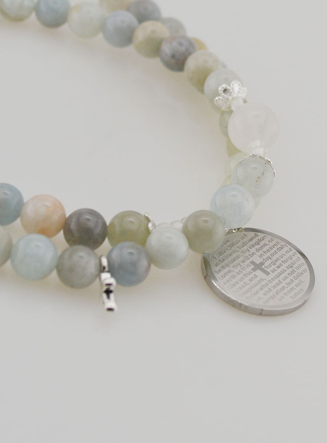 Bracelet Chapelet Aigue Marine & Notre Père (pic 3)