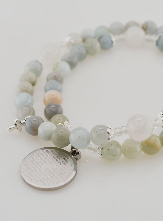 Bracelet Chapelet Aigue Marine & Notre Père (pic 4)