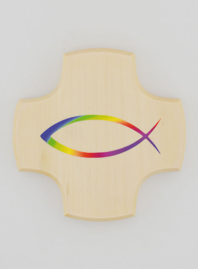 Croix en Bois d'Erable - Poisson Chrétien Ichtus (pic 1)