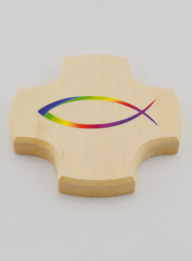 Croix en Bois d'Erable - Poisson Chrétien Ichtus (pic 2)