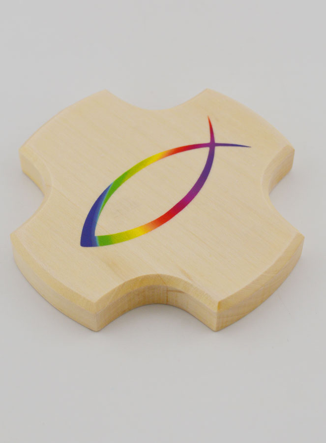 Croix en Bois d'Erable - Poisson Chrétien Ichtus (pic 3)