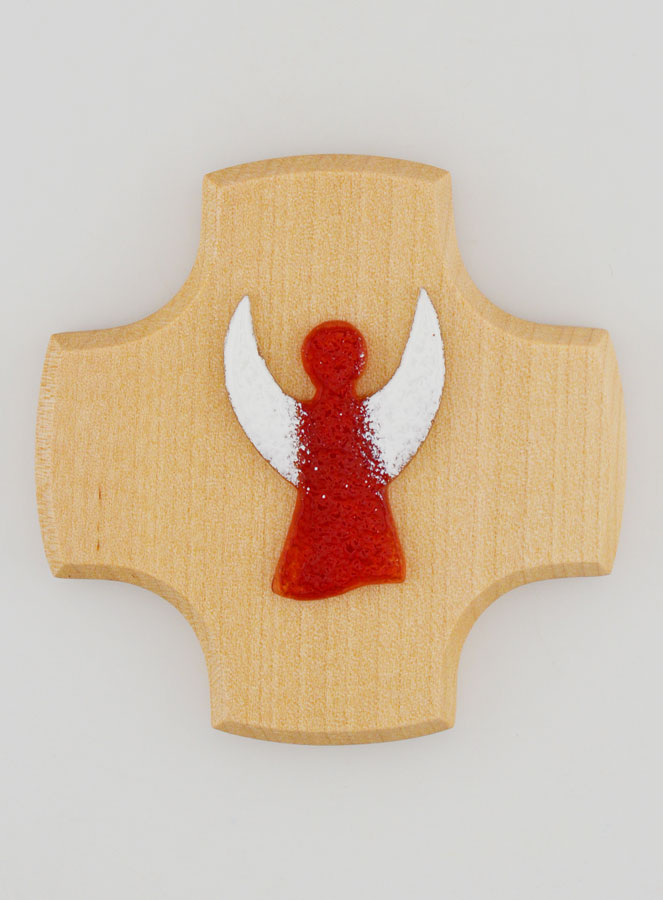 Croix en Bois d'Erable & Ange Protecteur en Verre (pic 1)