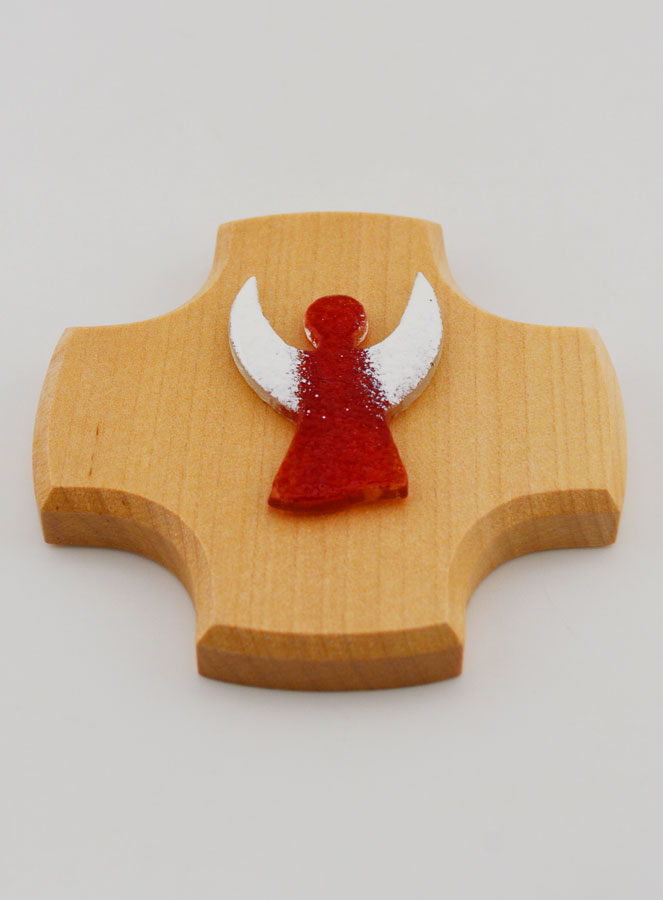 Croix en Bois d'Erable & Ange Protecteur en Verre (pic 2)
