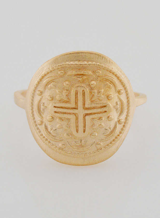 Bague Croix du Christ Sculptée - Plaqué Or - Taille 60 (pic 1)