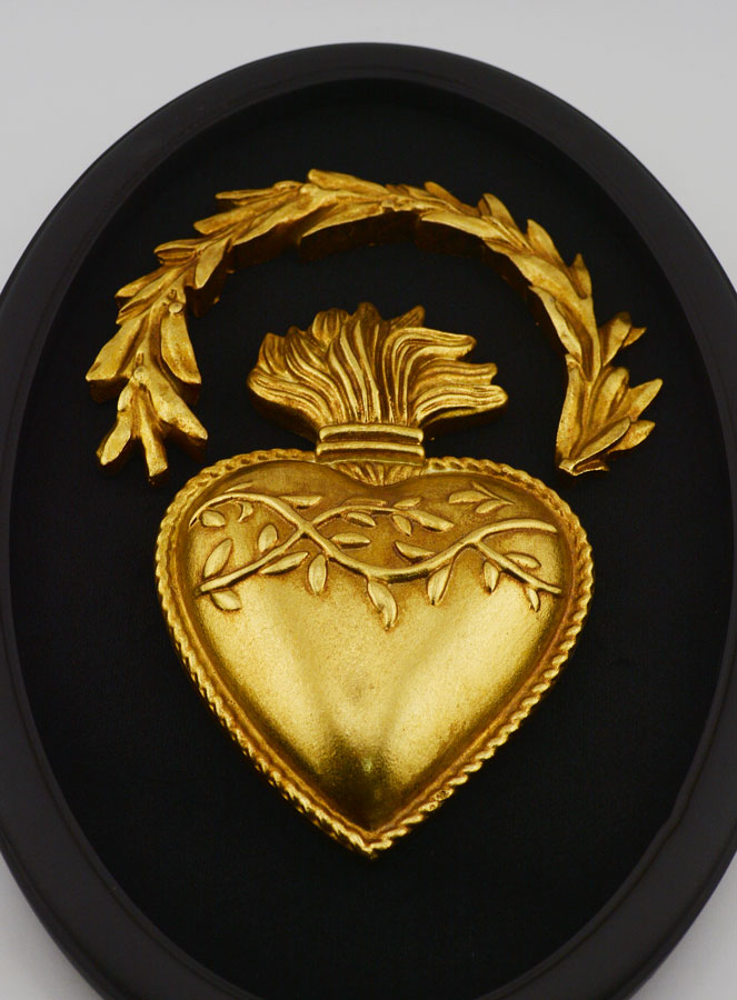 Ex Voto Mural Coeur Doré Rayonnant sur Velours - 23cm (pic 2)