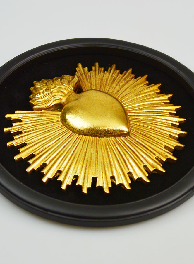 Ex Voto Mural Ovale Coeur Doré sur Velours - 29cm (pic 3)