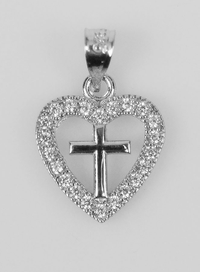 Pendentif Croix Coeur en Argent 925 - 16mm (pic 1)