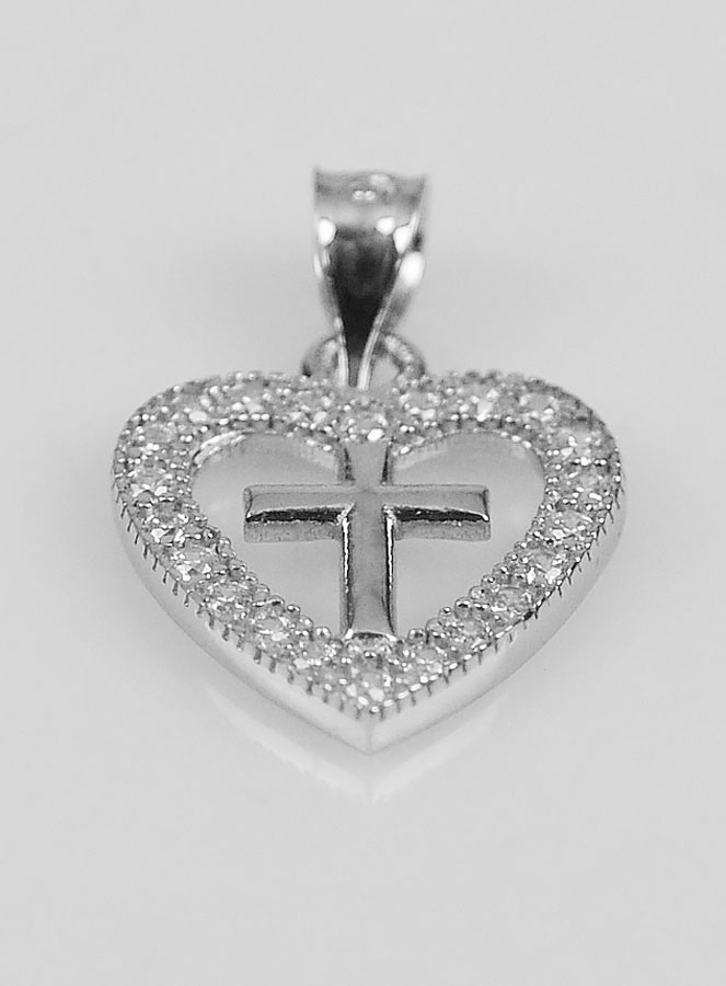 Pendentif Croix Coeur en Argent 925 - 16mm (pic 2)