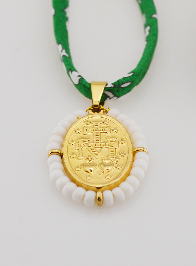 Médaille Miraculeuse Perlée - Cordon Liberty Vert (pic 3)