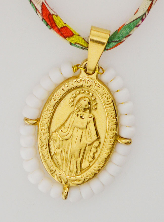 Médaille Miraculeuse Perlée - Cordon Liberty Fleuri (pic 4)