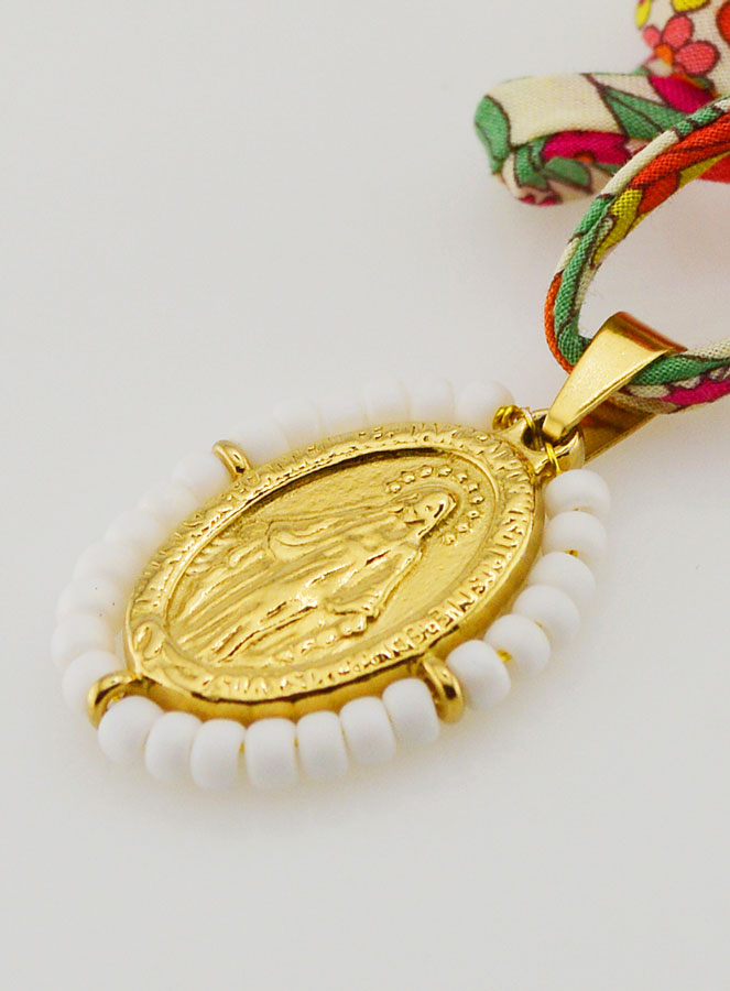 Collier Religieux Cordon Liberty Fleuri - Miraculeuse Perlée (pic 1)