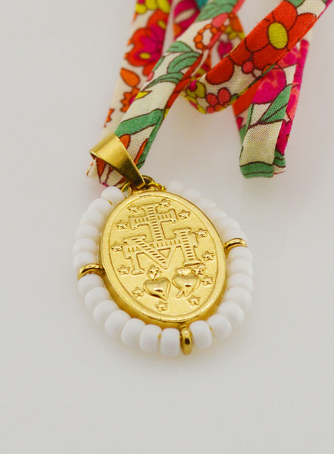 Collier Religieux Cordon Liberty Fleuri - Miraculeuse Perlée (pic 3)