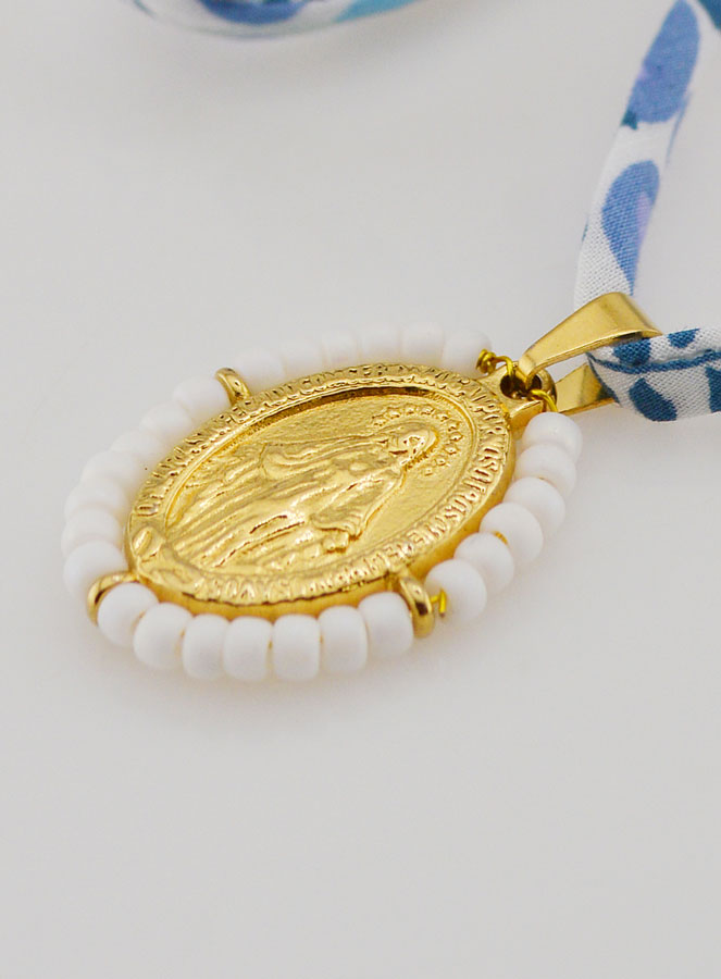 Médaille Miraculeuse Perlée - Cordon Liberty Bleu (pic 1)