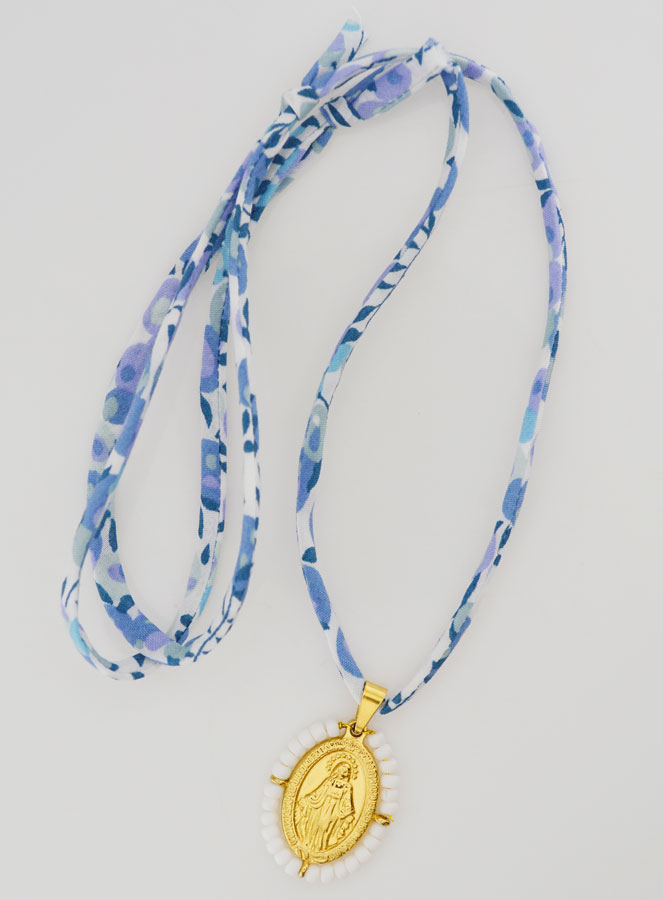 Médaille Miraculeuse Perlée - Cordon Liberty Bleu (pic 2)
