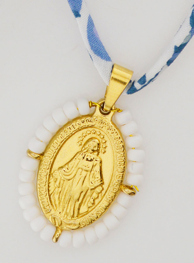 Médaille Miraculeuse Perlée - Cordon Liberty Bleu (pic 4)