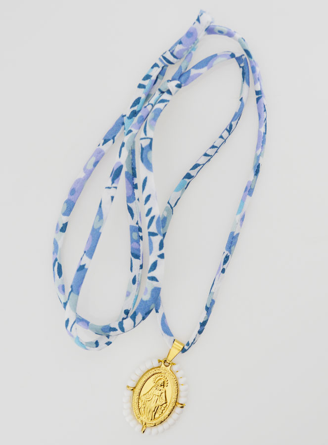 Collier Religieux Cordon Liberty Bleu - Miraculeuse Perlée (pic 2)