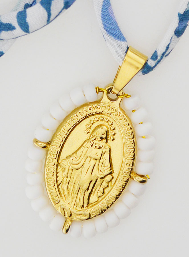 Collier Religieux Cordon Liberty Bleu - Miraculeuse Perlée (pic 3)