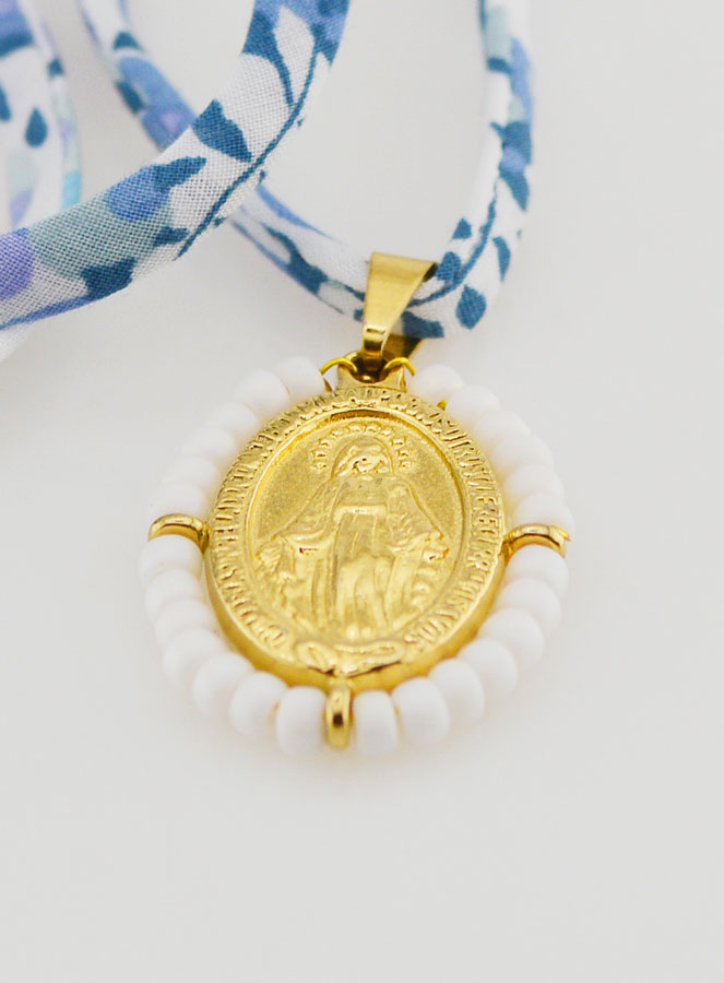 Collier Religieux Cordon Liberty Bleu - Miraculeuse Perlée (pic 4)