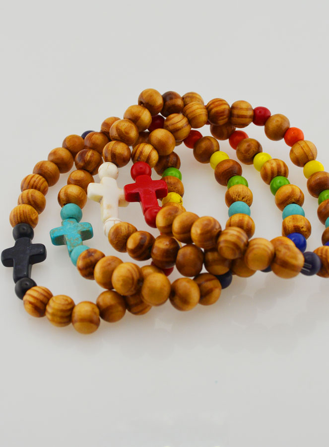 Lot de 4 de Bracelets Religieux en Bois  Avec Croix (pic 2)