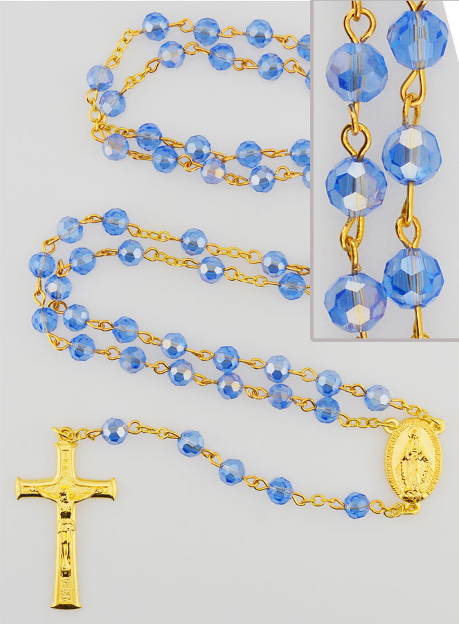 Chapelet Médaille Miraculeuse en Perles Facettées - Bleu (pic 1)