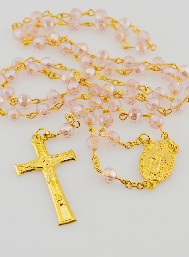 Chapelet Médaille Miraculeuse en Perles Facettées - Rose (pic 2)