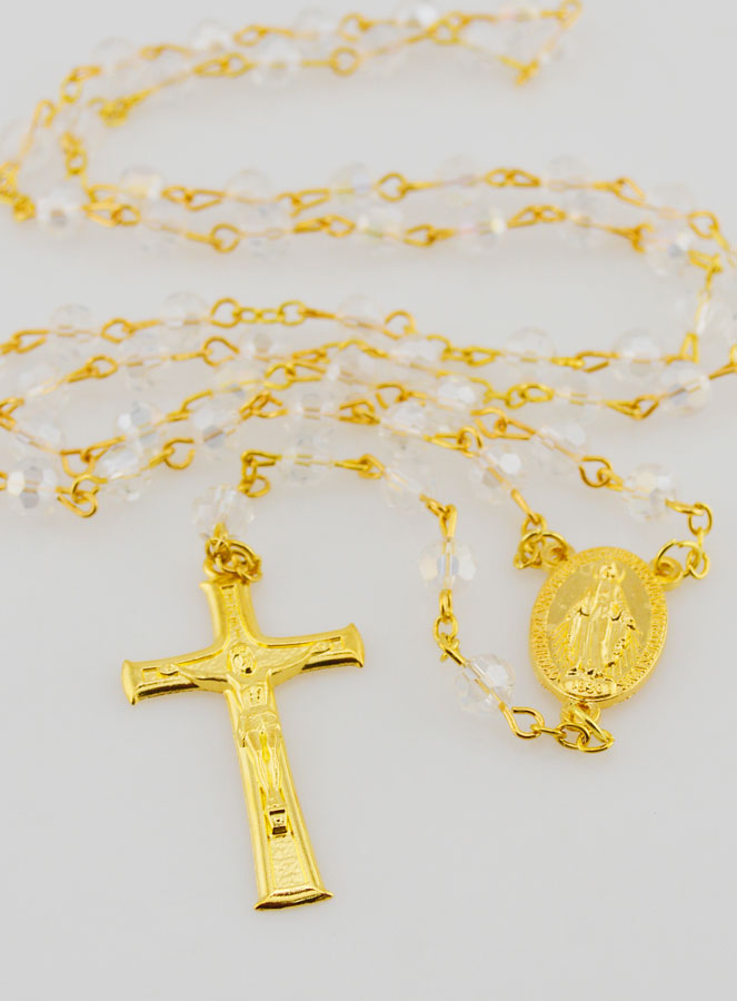 Chapelet Médaille Miraculeuse en Perles Facettées Incolores (pic 2)