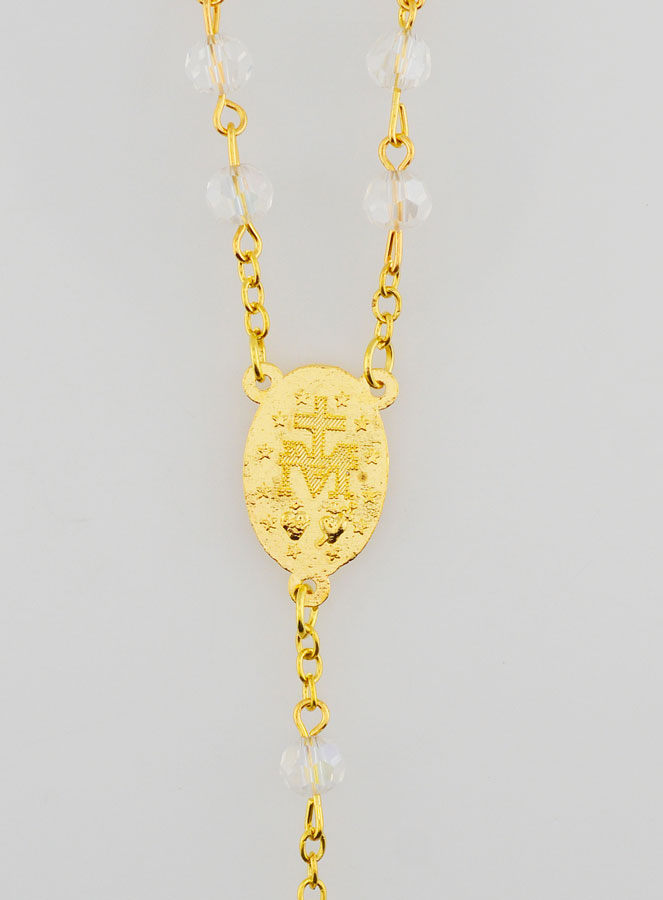 Chapelet Médaille Miraculeuse en Perles Facettées Incolores (pic 4)